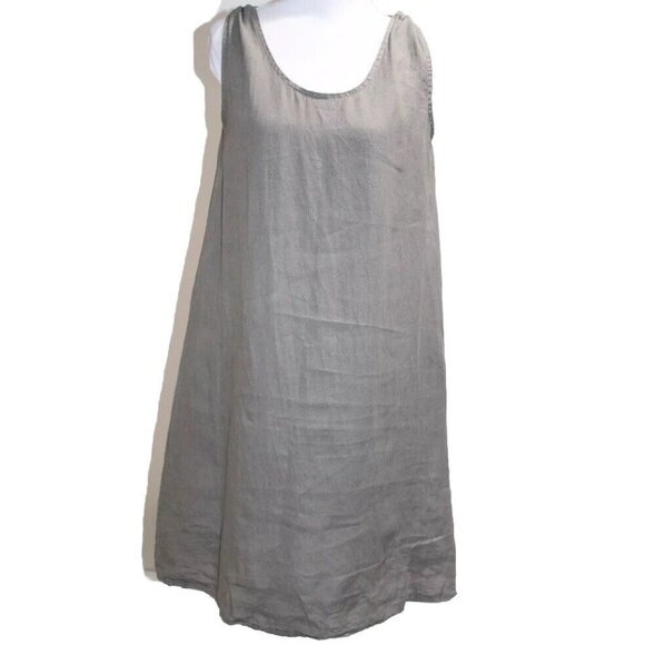 Cartoon Germany Women's Linen Dress Tie Neck Pullover Sleeveless Midi Khaki M - Picture 1 of 7
